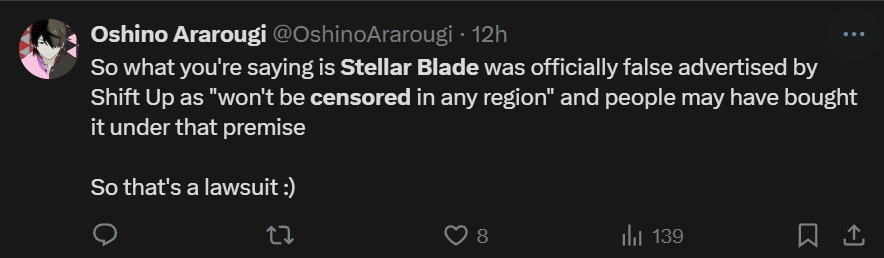 twitter post Stellar Blade