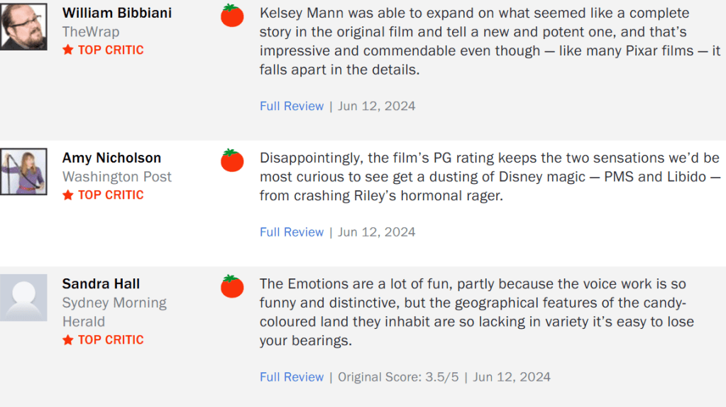 Inside Out 2 Rotten Tomatoes Reviews