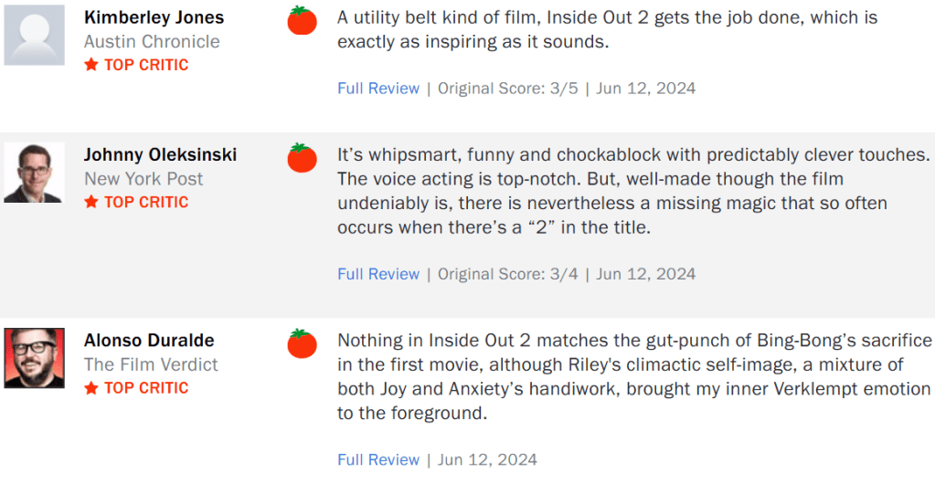 Inside Out 2 Rotten Tomatoes Reviews